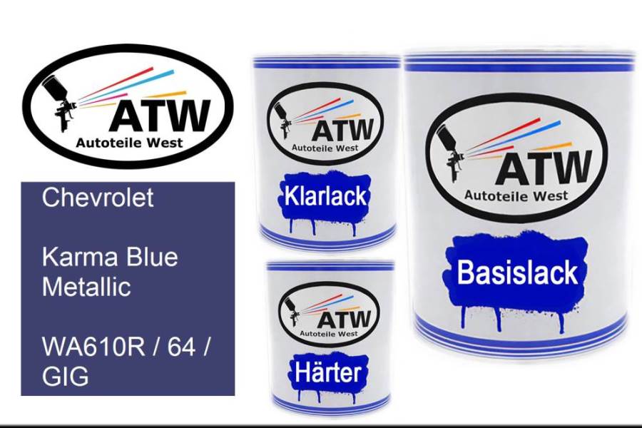 Chevrolet, Karma Blue Metallic, WA610R / 64 / GIG: 1L Lackdose + 1L Klarlack + 500ml Härter - Set, von ATW Autoteile West.